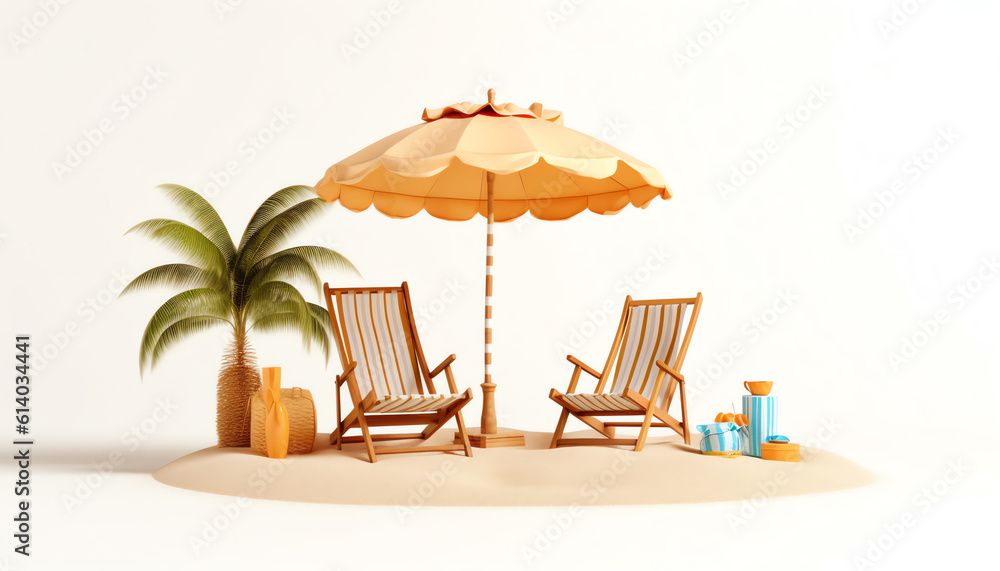 Generative AI Golden empty beach lounger on white. 3d illustration