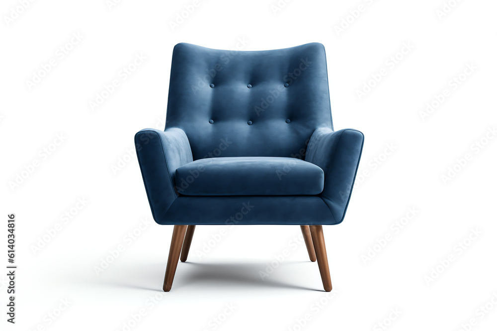 Generative AI Dark blue navy sapphire color armchair. Modern designer chair on white background. Textile chair. Generative AI Dark blue navy sapphire color armchair. Modern designer chair on white background. Textile chair.