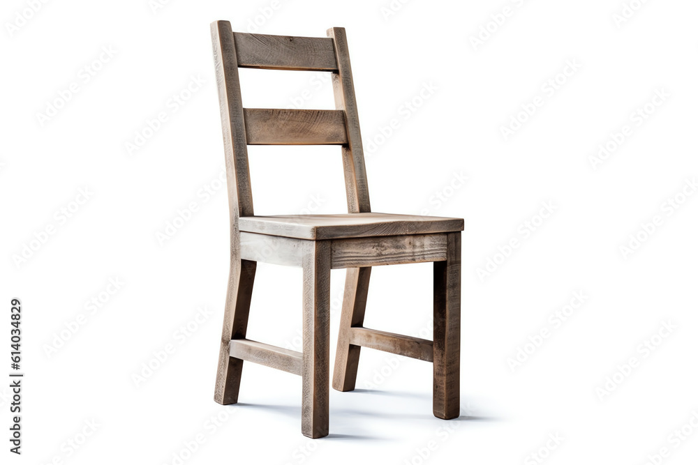 Generative AI Old wooden chair isolated on white background Generative AI Old wooden chair isolated on white background