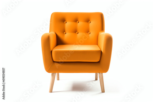 Generative AI Yellow color armchair and small chair for legs. Modern designer armchair on white background. Textile armchair and chair. Series of furniture