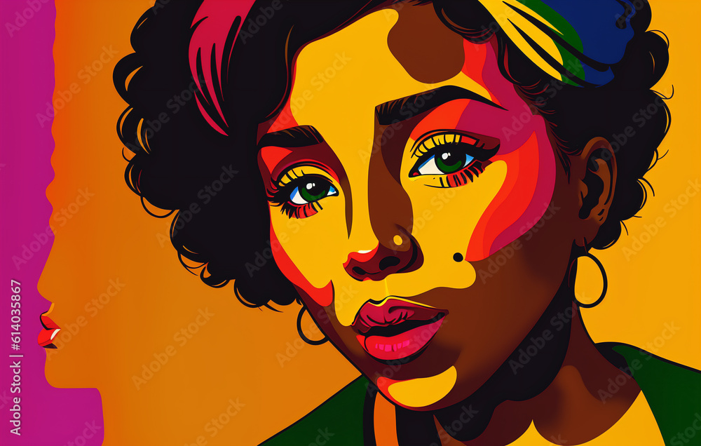 Beautiful african american woman in pop art style. Generative ai