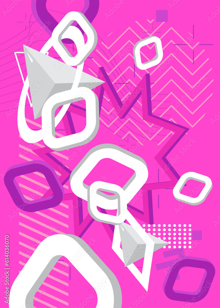 Obraz premium Abstract purple and white minimal geometrical theme. Retro shapes graphic template. Vintage geometric elements for poster, banner, cover.