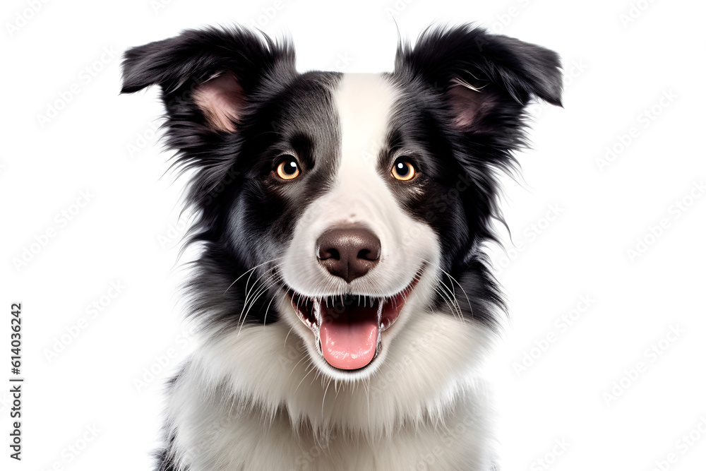 Border Collie close up portrait. Happy photorealistic fluffy animal. Generated by AI.