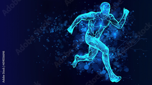 Athletic running man blue network activity fitness technology Ai Generated
