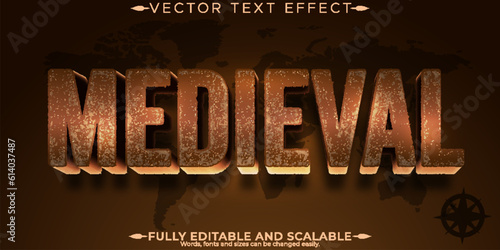 Medieval historic text effect, editable retro and metallic text style
