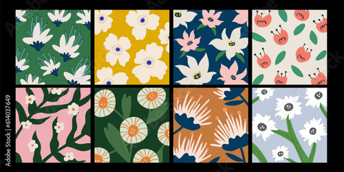 Retro floral pattern squares