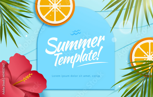 Paper art summer poster template