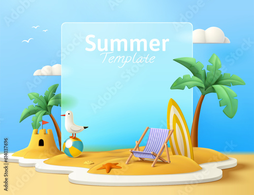 Glassmorphism summer beach poster