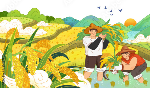 Farmers harvesting ripe grain
