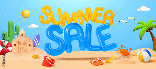 3D summer sale promotion poster