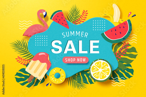 Tropical paper cut summer sale ad