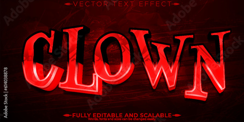 Clown red text effect, editable horror and movie text style