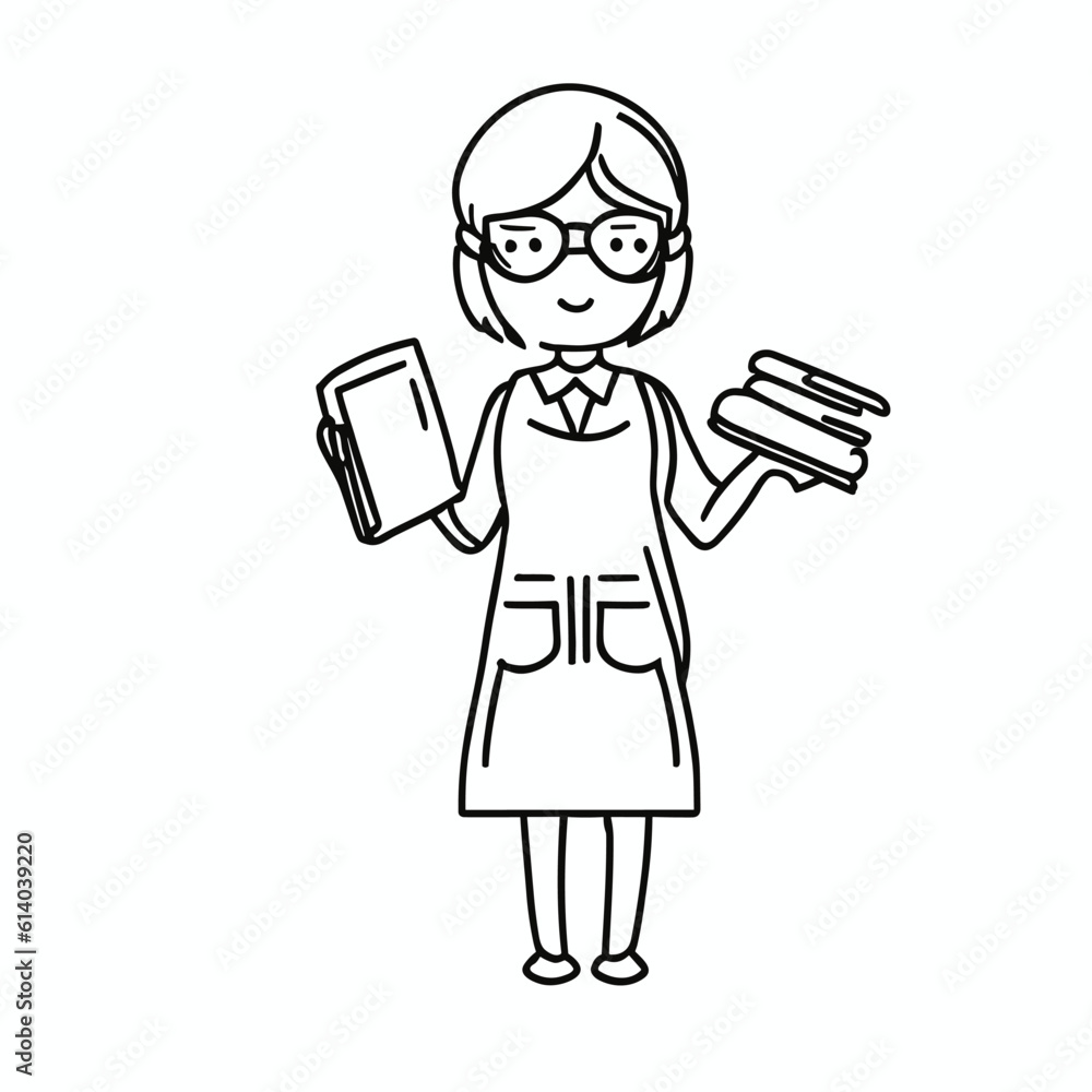 Chibi teacher with glasses illustration, holding a book and note for teaching school.For drawing or make book Chibi teacher with glasses illustration, holding a book and note for teaching school.For drawing or make book