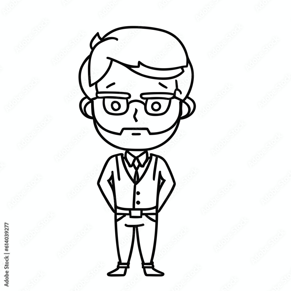 Chibi bearded teacher illustration in formal attire.For child book illustration and greating card school