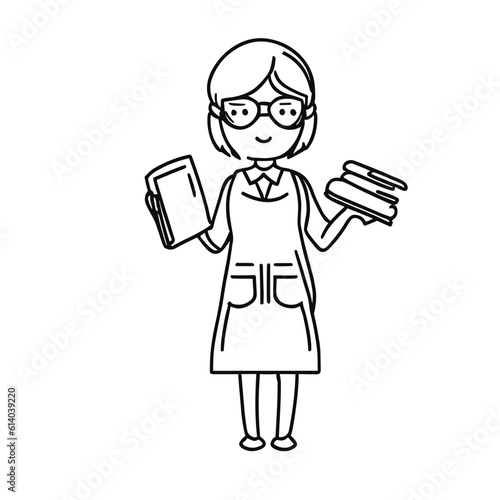 Chibi teacher with glasses illustration, holding a book and note for teaching school.For drawing or make book