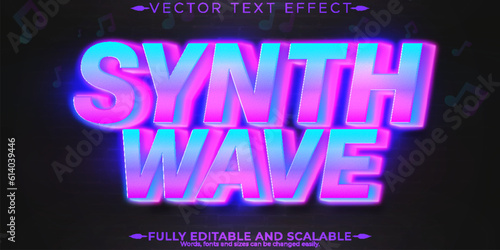 Music synth wave text effect, editable retro and neon text style