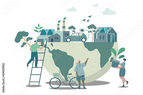 Eco friendly sustainable, People help take care and make this world a better place, climate change problem concepts. Vector design illustration. photo