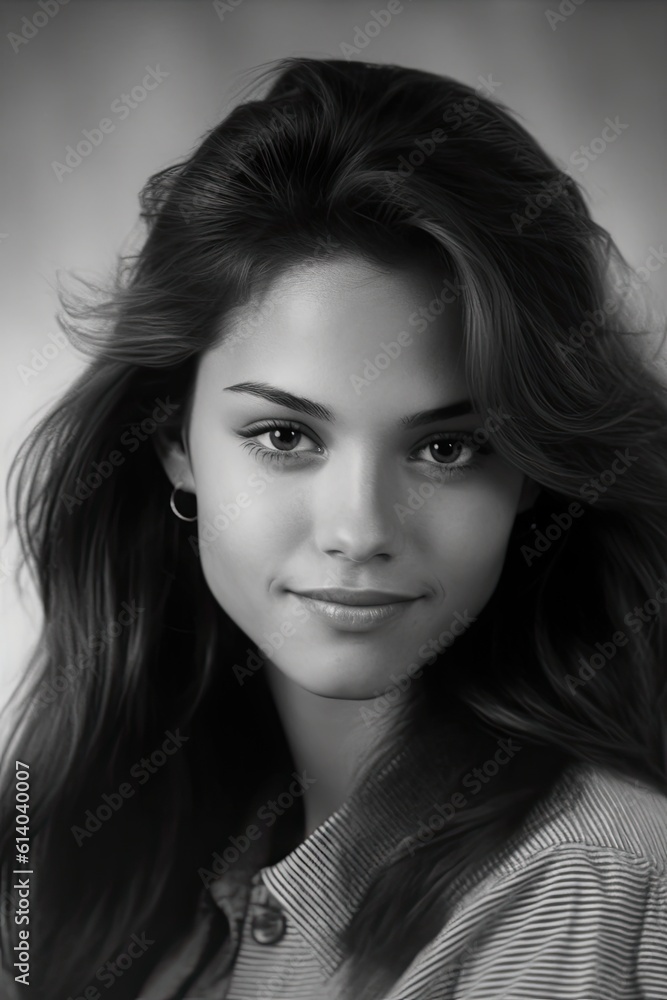 1980s and 1990s style Yearbook headshot of a pretty high school teenage girl looking at the camera 1980s and 1990s style Yearbook headshot of a pretty high school teenage girl looking at the camera
