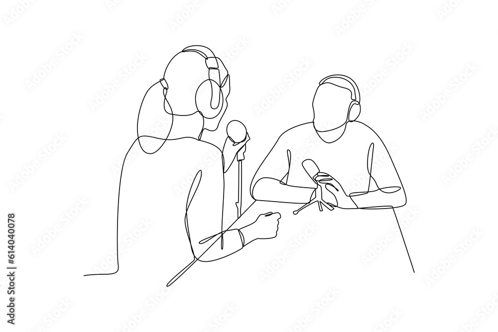 Obraz premium Single one line drawing podcast concept. Continuous line draw design graphic vector illustration.