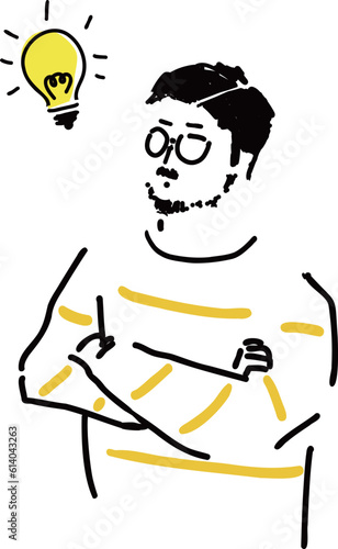 何かをひらめくカジュアルな服を着た男性ベクター/A man in casual clothes who inspires something.