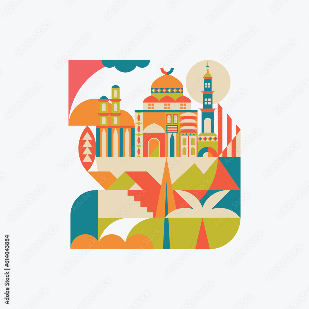 vector illustration of mosque area in geometric style