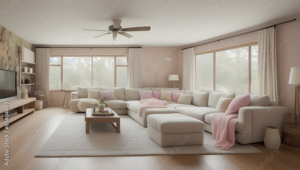 Fototapeta premium Cozy pastel easter themed living room | ai-generated