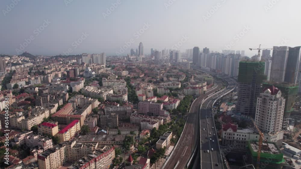 Aerial photography of urban road traffic in Qingdao Aerial photography of urban road traffic in Qingdao