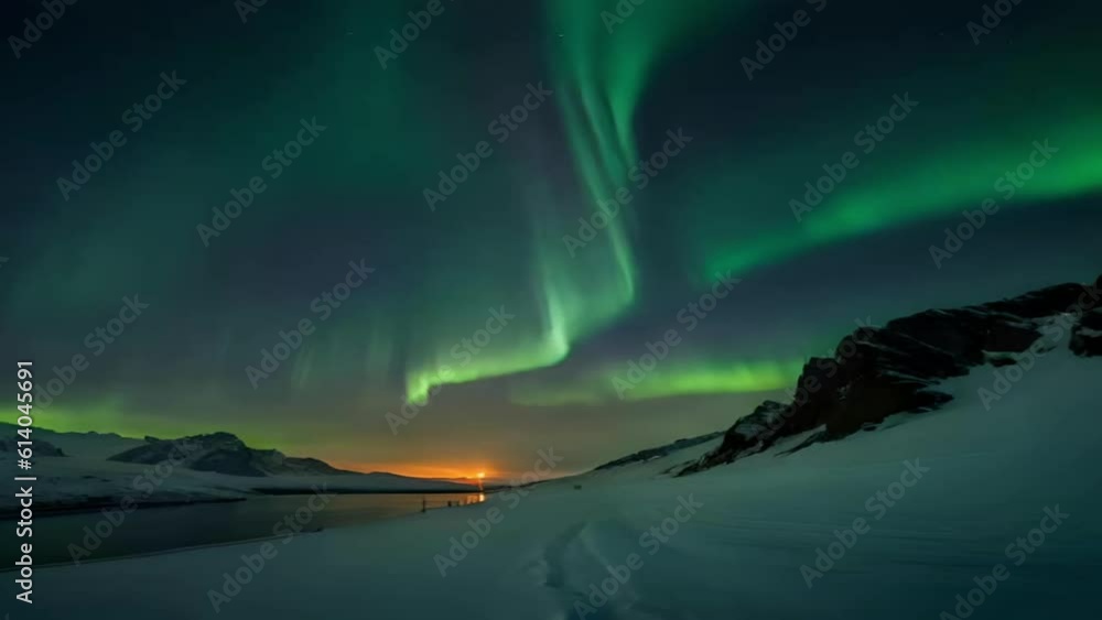 Aurora in the European highlands, in the winter mountains, lakes and forests with the beauty of a clear sky has the beauty of nature, great for business, blogs, presentations, websites, advertisements