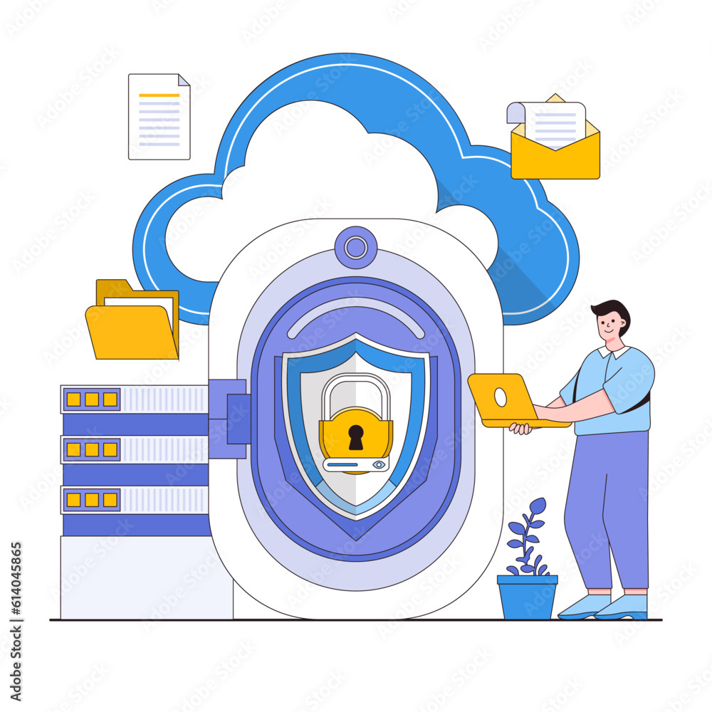 Secure cloud storage vector illustration concept with characters. Data ...