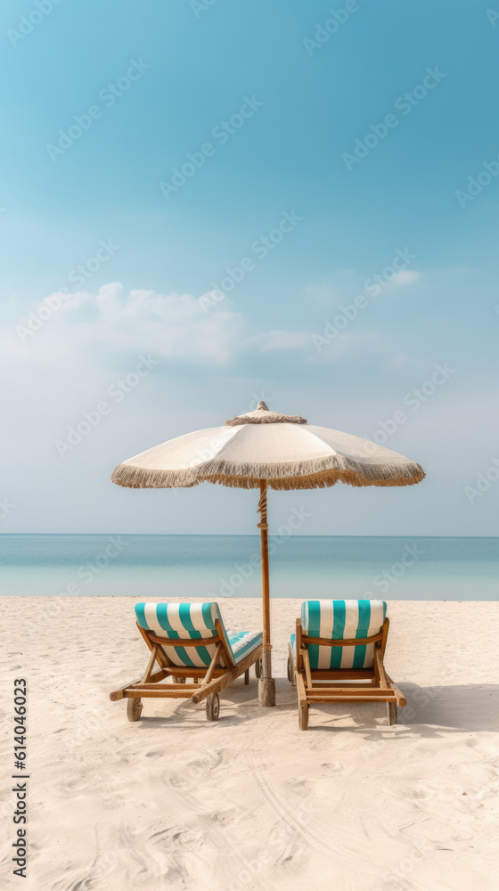 Chaise lounge and umbrella on sand beach