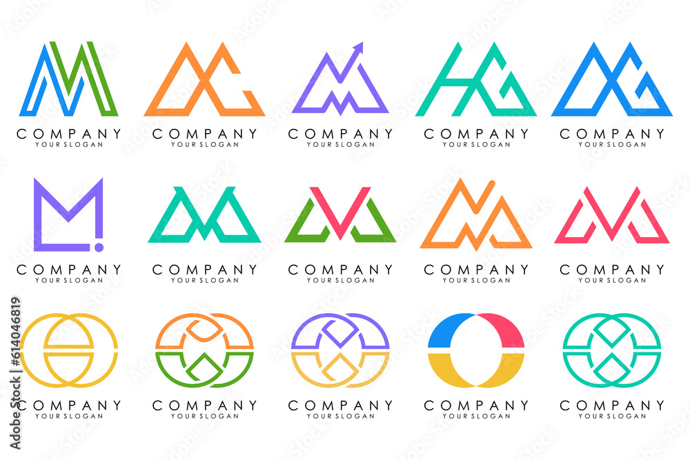 Set of letter M logo design vector. Collection of modern M letter design in colorful. Set of letter M logo design vector. Collection of modern M letter design in colorful.