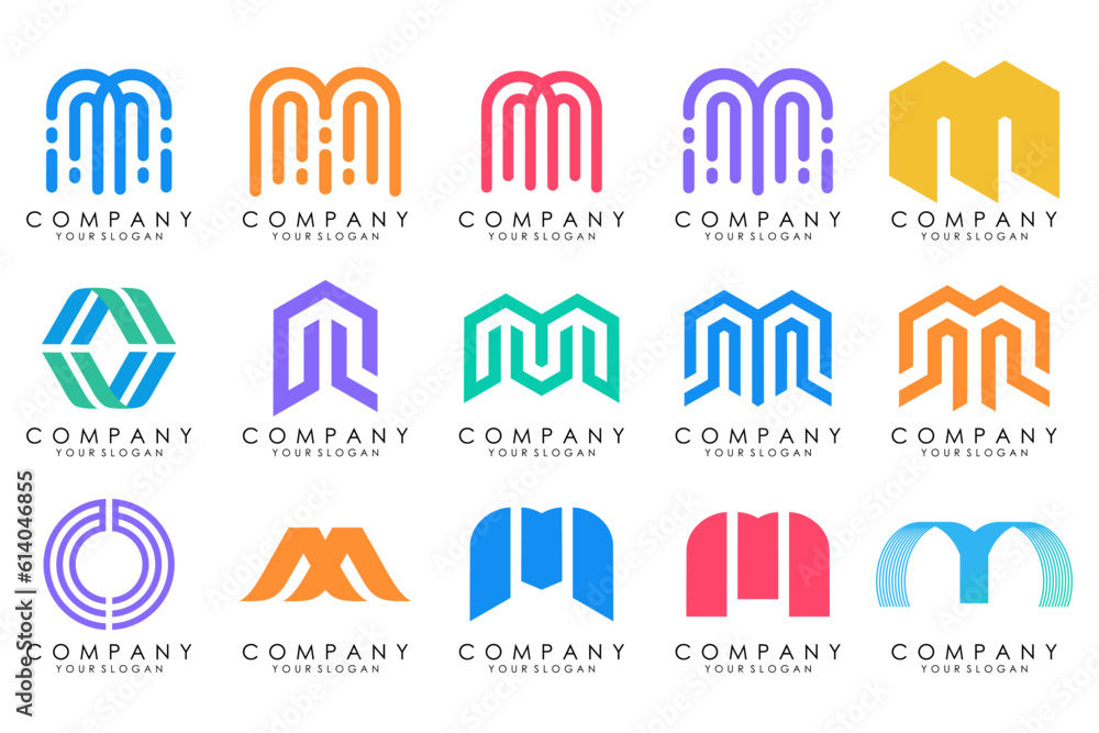 Fototapeta premium Set of letter M logo design vector. Collection of modern M letter design in colorful.