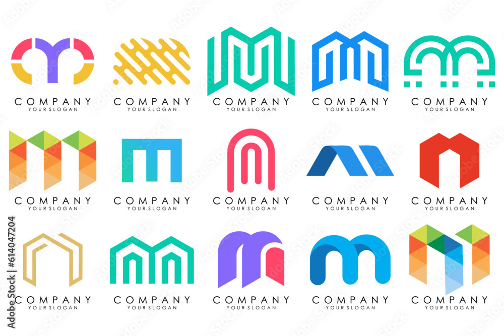 Set of letter M logo design vector. Collection of modern M letter design in colorful. Set of letter M logo design vector. Collection of modern M letter design in colorful.