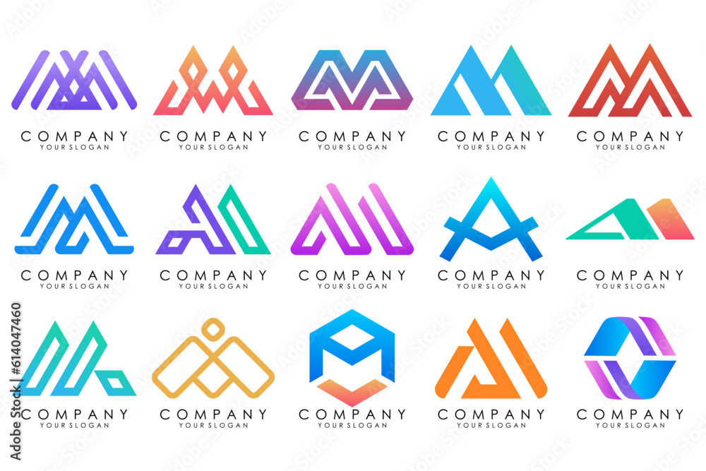 Set of letter M logo design vector. Collection of modern M letter design in colorful. Set of letter M logo design vector. Collection of modern M letter design in colorful.