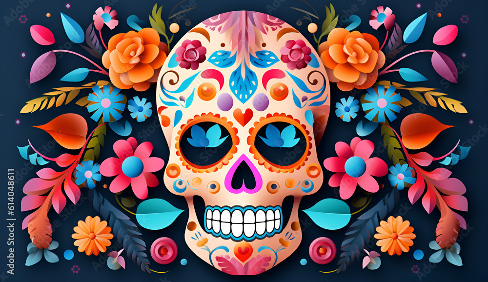 dai de los Muertos background day of the death art decoration PNG with white background 
