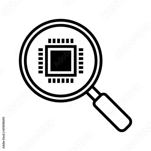 magnifying glass with chip processor icon vector