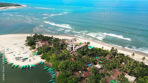 beautiful devbag island in a river bird eye wide to closeup view in malvan photo