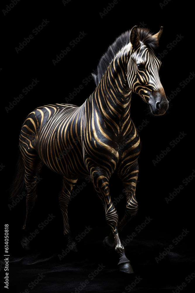 Fototapeta premium Aesthetic photo of Zebra with black golden details