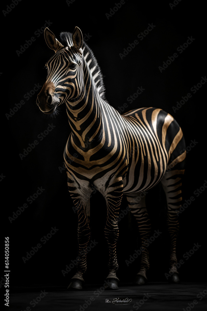 Fototapeta premium Aesthetic photo of Zebra with black golden details