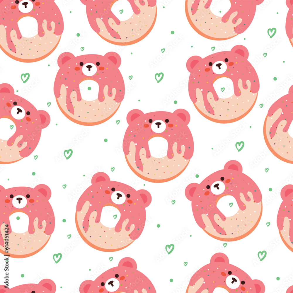 cute seamless pattern cartoon pink doughnut bear. cute dessert pattern for fabric print, textile