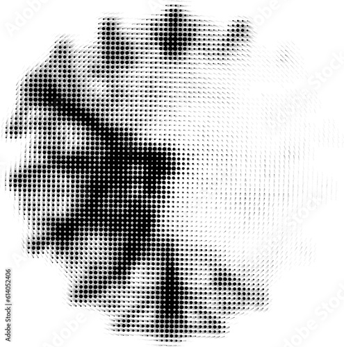 Axial rotation, with a tinted trace left, of a trihedral dotted mandala with a lightened sector. Space for copy text. Vector.