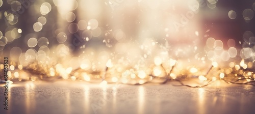 Christmas shiny lights sparkle bokeh background. Generative AI technology.