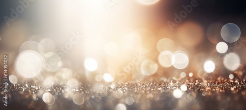 Christmas shiny white golden lights sparkle bokeh background. Generative AI technology.