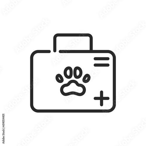 Pet First Aid Kit Icon. Vector Outline Editable Sign of Emergency Case with Cross and Paw Symbol for Animal Healthcare and Safety