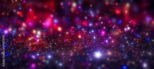 Abstract blue red glitter lights sparkle background. Generative AI technology.