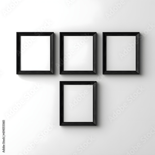 Picture frame on a wall black frame. Blank Mockup. four vertical frames, modern minimalistic style., template for artwork, painting, photo or poster 
