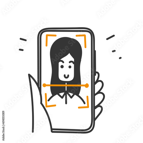 hand drawn doodle Face recognition scans the application face illustration