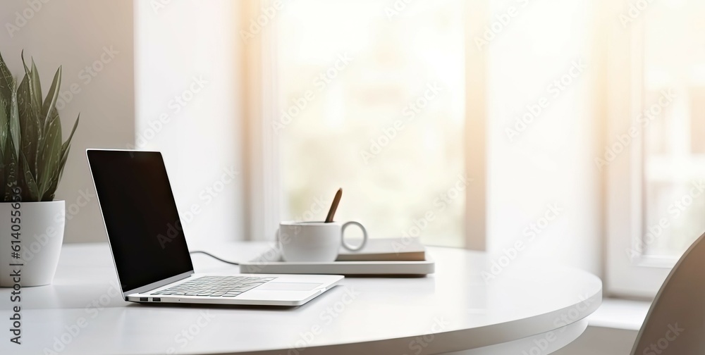 Modern Office Workspace. Laptop on a Business Desk in a Stylish Room Modern Office Workspace. Laptop on a Business Desk in a Stylish Room