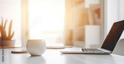 Modern Office Workspace. Laptop on a Business Desk in a Stylish Room