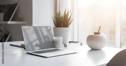 Modern Office Workspace. Laptop on a Business Desk in a Stylish Room